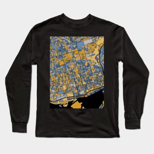 Toronto Map Pattern in Blue & Gold Long Sleeve T-Shirt